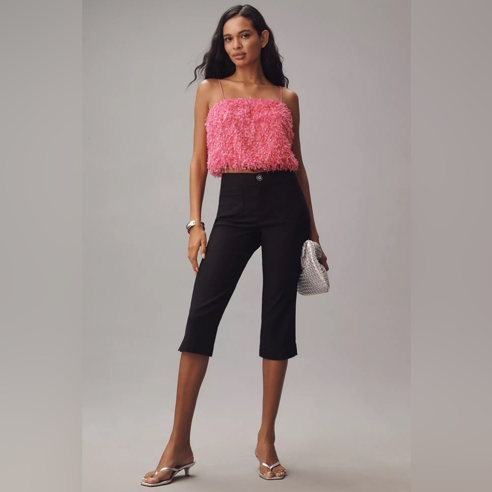 NWT Maeve Anthropologie US 8 Linen Blend Capri Black Pants